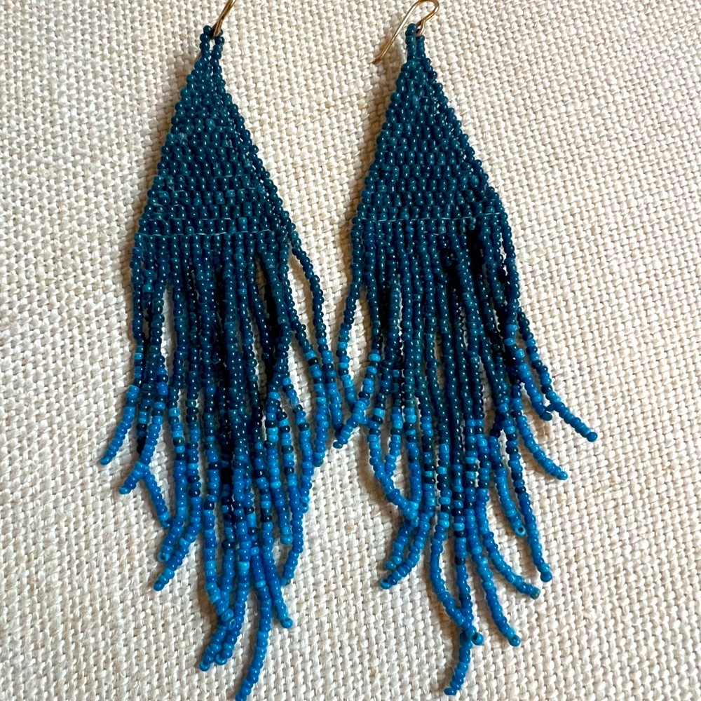 Stunning indigo hand made glass bead earrings